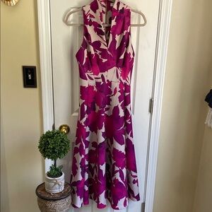 Calvin Klein Magenta and Cream Coquette Preppy Boho Midi Dress